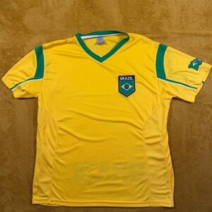RhinoX Men Brazil Soccer Jersey Yellow Green V Neck Short Sleeve Brazil jersey